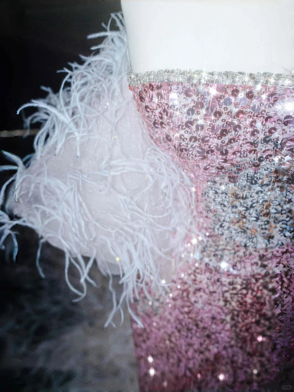 Fairy Pink Strapless Sequins Feathers Mermaid Evening Dress Slit Prom Dress Y8660