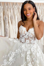 Wedding Gowns Sweetheart Neck Boho 3D Lace Wedding Dresses