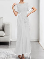 A-line Scoop Illusion Tea-Length Chiffon Lace Mother of the Bride Dress With Beading Sequins