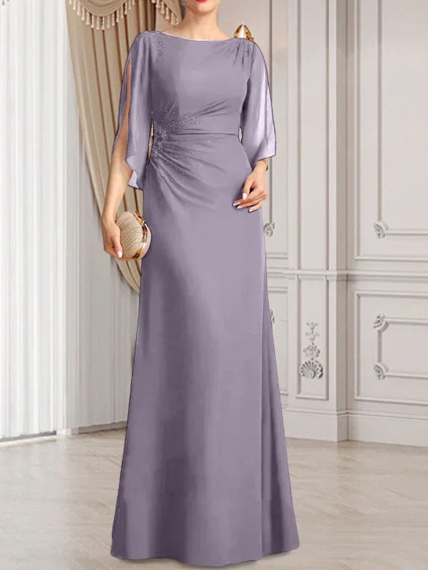 Sheath/Column Scoop Floor-Length Chiffon Mother of the Bride Dress With Pleated Beading