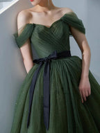 Simple green tulle long prom dress, green tulle evening dress Y1554