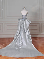 Luxury Silver Sequin 3D Beaded Mermaid Evening Dress Long Prom Dress With Bow Y8640