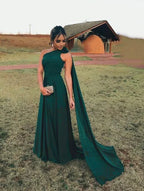 Green Chiffon One Shoulder Evening Dress Y5774