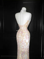 Classy Tulle Appliques Sequins Mermaid Prom Dress Slit Formal Evening Dress Y8661