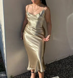 Suspender satin sexy retro evening dress for women backless strappy party tight dress Y4133