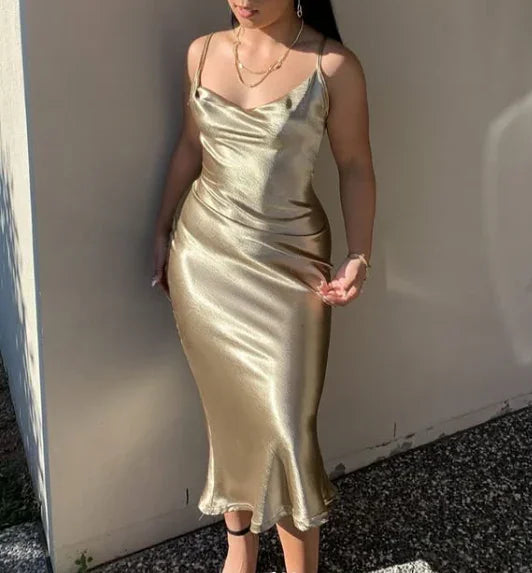 Suspender satin sexy retro evening dress for women backless strappy party tight dress Y4133