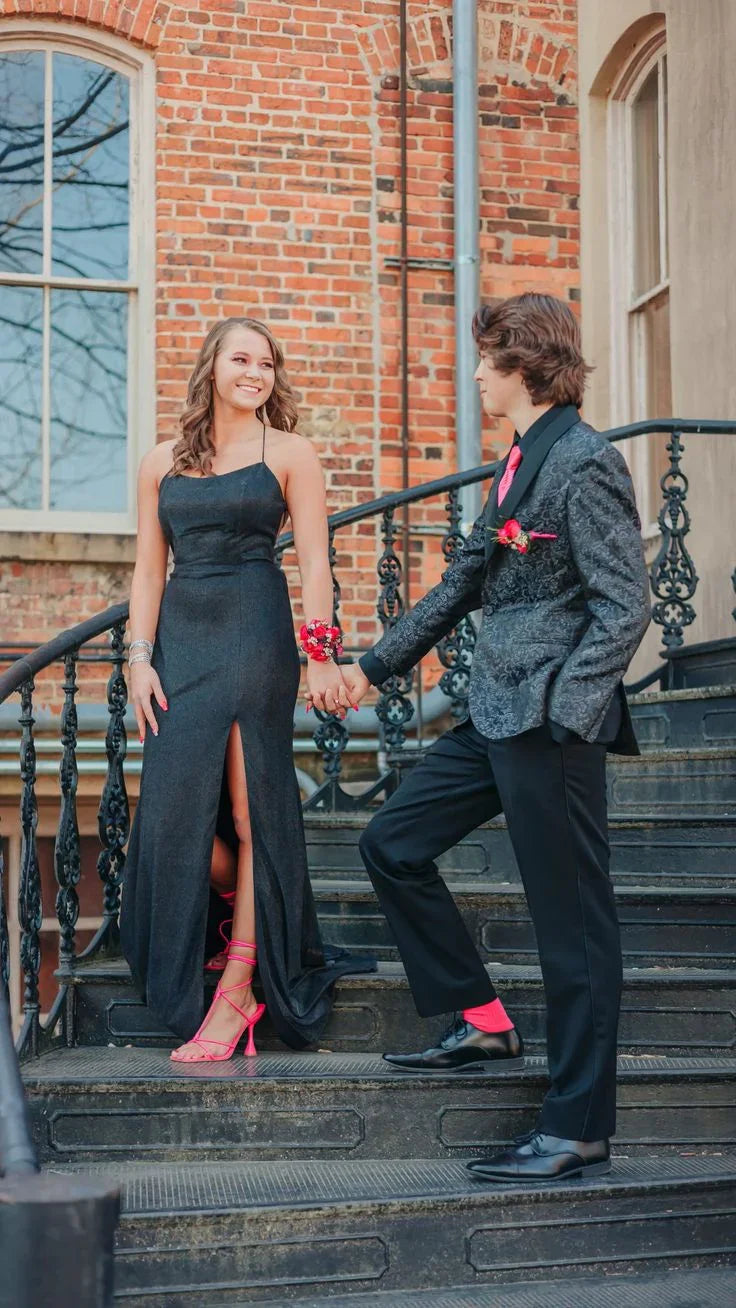 Charming Black Lace-up Back Sheath Prom Dress With Split Black Evening Dress Gala Dress Y5411