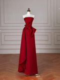 Elegant Red Satin Strapless Prom Dress A Line Formal Evening Dress Y8624