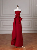 Elegant Red Satin Strapless Prom Dress A Line Formal Evening Dress Y8624