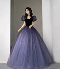 Purple Tulle Short Sleeve Formal Dress Cute A-Line Evening Dress Y4291