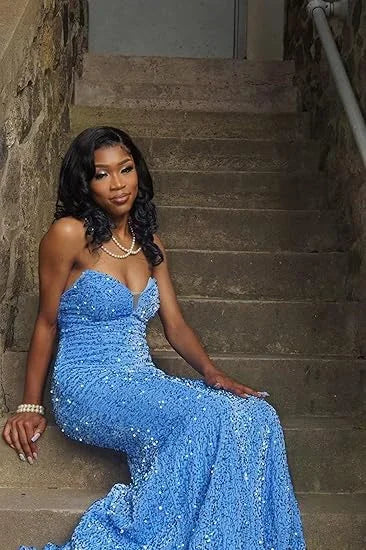Glitter Royal Blue Mermaid Prom Dress Royal Blue Evening Dress Y5629