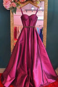 A-line Straps Long Prom Dresses Satin Evening Dress Y5016