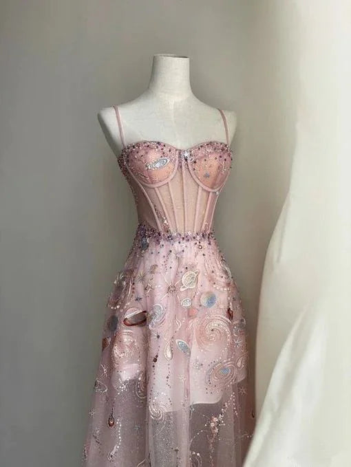 Sexy Pink A-line Prom Dress Pink Evening Gown Y6541