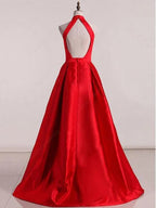 Sleeveless Halter Open Back Prom Dresses A Line Satin Evening Dresses Y941
