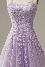 Elegant Lavender Prom Dresses A line Evening Dress Applique Party Gown Y1129