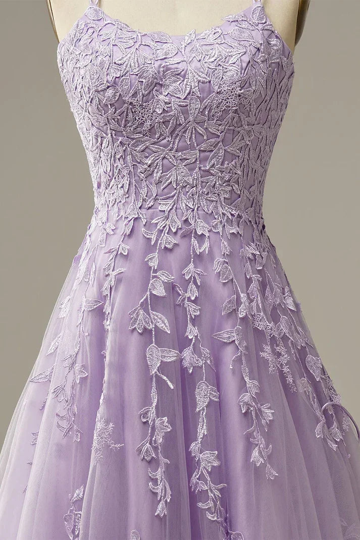 Elegant Lavender Prom Dresses A line Evening Dress Applique Party Gown Y1129
