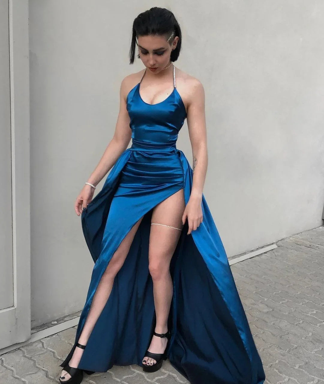 Sexy Blue Backless Prom Dress Blue Evening Dress Y4567
