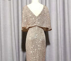 Mermaid Short Sleeves Sexy V Neck Evening Dress, Elegant Glitter Bat Sleeves Formal Party Dress Y1390