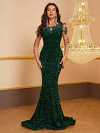 Women's Contrast Sequin embroidered Mermaid Hem Sequin Prom Dress