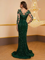 Women's Contrast Sequin embroidered Mermaid Hem Sequin Prom Dress
