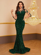 Women's Contrast Sequin embroidered Mermaid Hem Sequin Prom Dress
