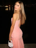 Elegant Woman Strapless High Waist Holiday Beach Dress Sexy Female Tunics Backless Solid Long Party Evening Dresses Y7401