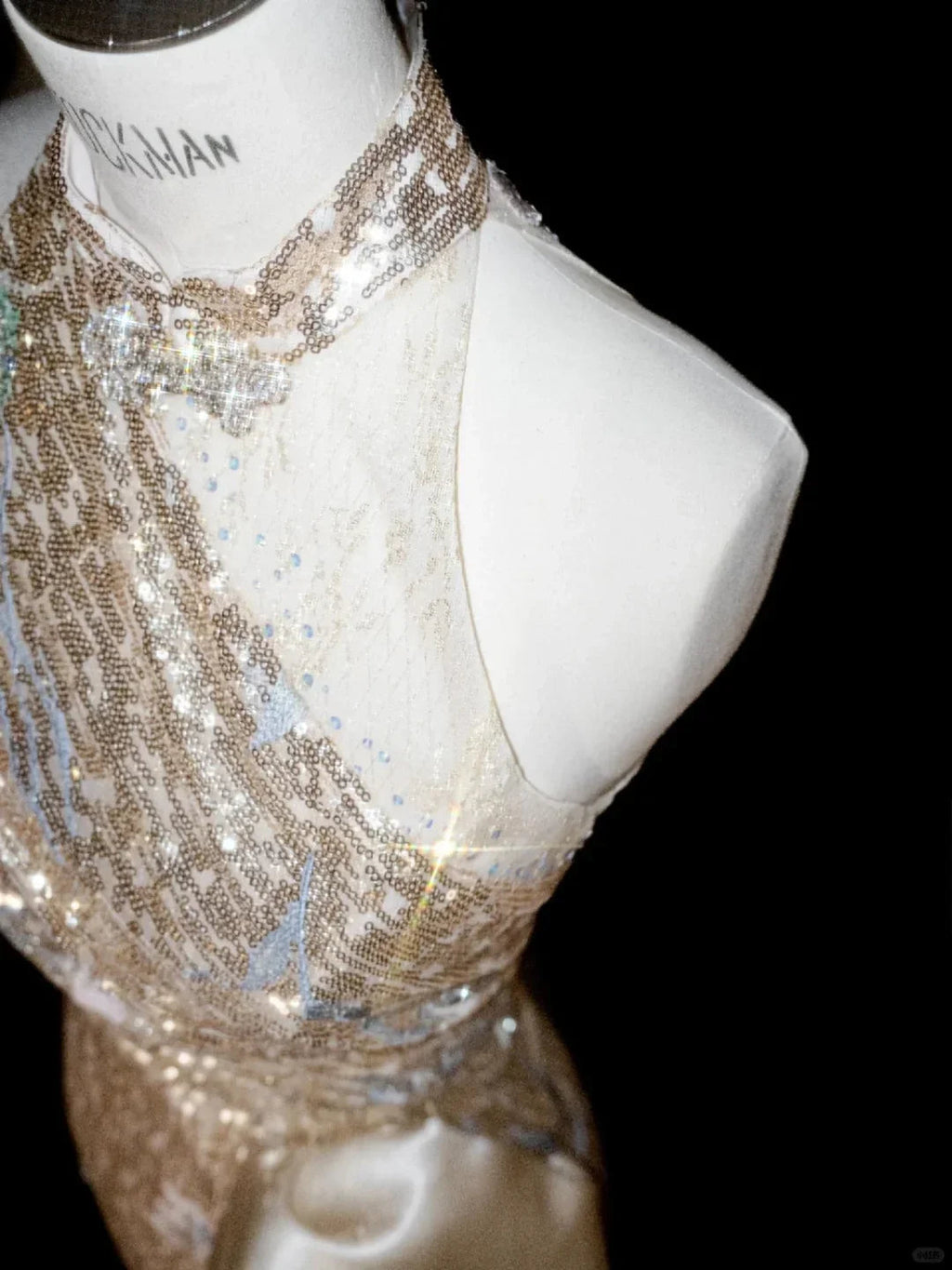 Glitter Champagne Gold Sequin Sheath Prom Dress Halter Long Evening Dress Y8653