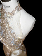 Glitter Champagne Gold Sequin Sheath Prom Dress Halter Long Evening Dress Y8653