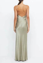 Sexy V Neck Yellow Satin Evening Dress Long Prom Dress Y7882