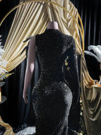 Black Sequins Rhinestone Applique Long Sleeve Mermaid Prom Dress Evening Dress Y8313