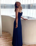 Navy Blue Spaghetti Straps Sheath Full Length Formal Gown,Blue Prom Dress Evening Gown Y74
