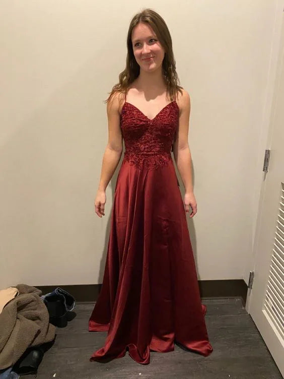 Elegant Burgundy A-line Evening Dress Burgundy Graduation Dress Y6428