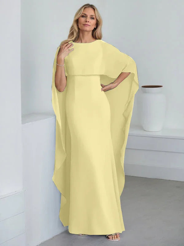 Sheath Scoop Floor-Length Chiffon Mother of the Bride Dress With Cascading Ruffles