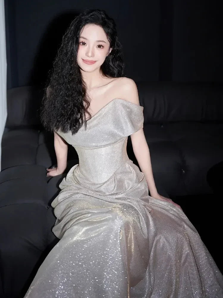 Shiny Off The Shoulder Mermaid Prom Dress Long Evening Dress Y8185