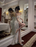 Shiny High Slit Women Formal Evening Dress,Off The Shoulder Prom Gown Y1523