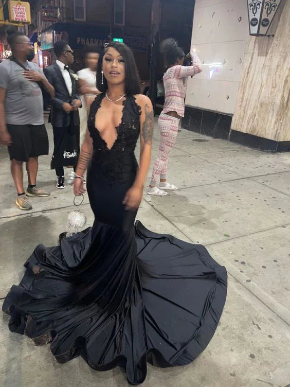 Sexy Black Sleeveless Mermaid Prom Dress Black Evening Gown Y6491
