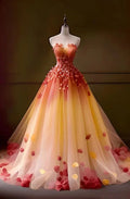 Pretty Tulle Appliques Strapless A Line Prom Dress Evening Dress Y8360
