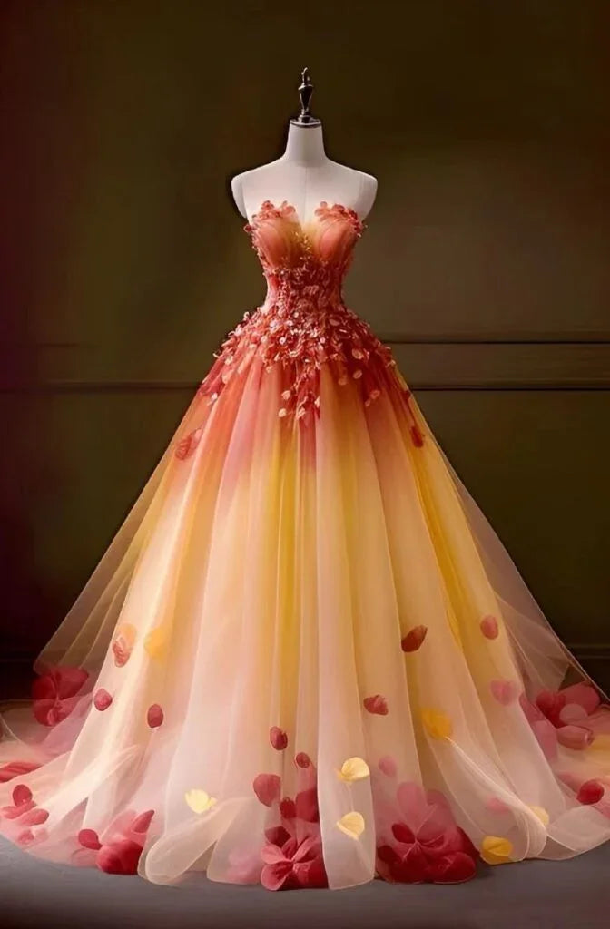 Pretty Tulle Appliques Strapless A Line Prom Dress Evening Dress Y8360