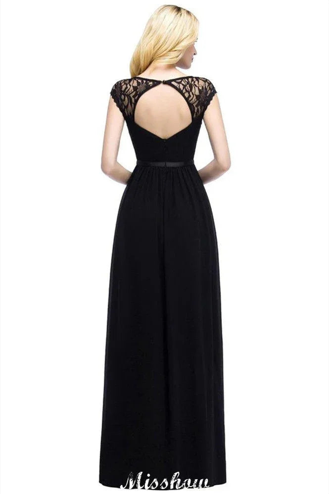 A-Line Chiffon Bridesmaid Dresses Scoop Cap Sleeves Wedding Party Dress
