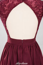A-line Chiffon Lace V-Neck Sleeveless Floor-Length Bridesmaid Dresses with Ruffles