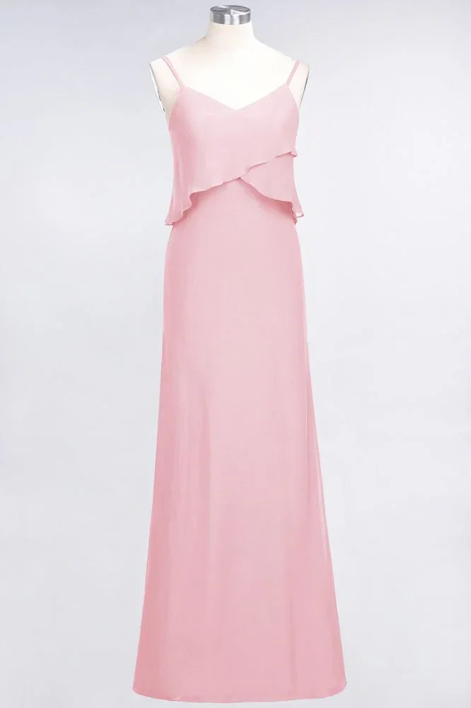 A-Line Chiffon Spaghetti V-Neck Bridesmaid Dress Sleeveless Maid of Honor Dress