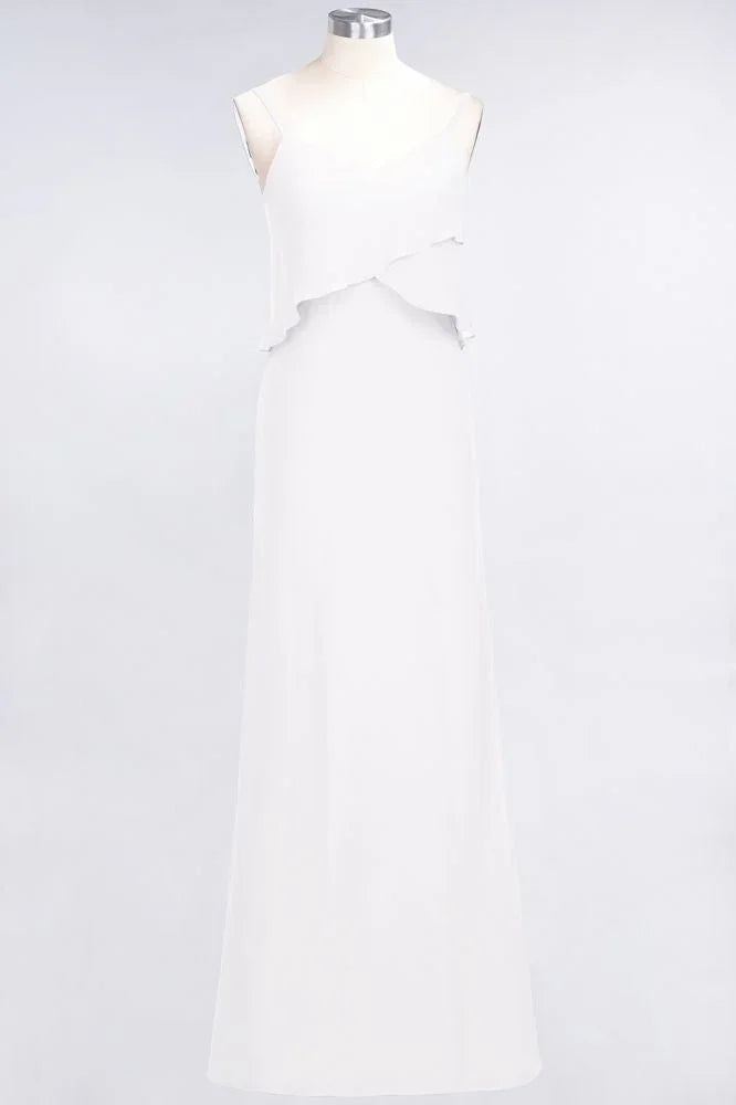 A-Line Chiffon Spaghetti V-Neck Bridesmaid Dress Sleeveless Maid of Honor Dress
