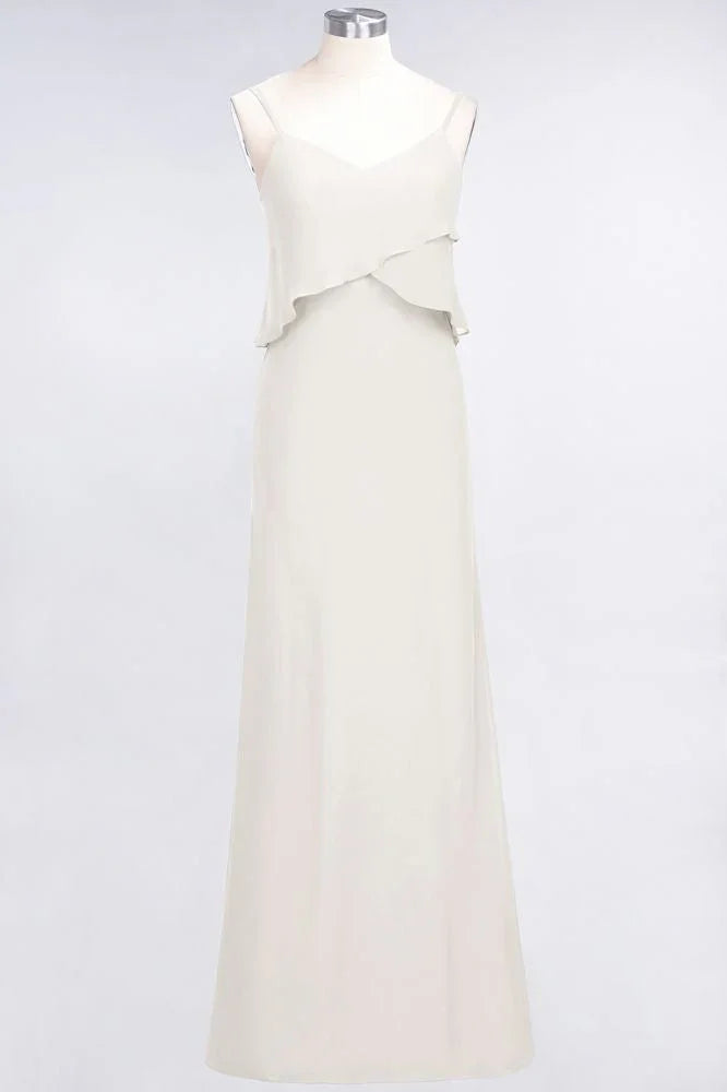 A-Line Chiffon Spaghetti V-Neck Bridesmaid Dress Sleeveless Maid of Honor Dress