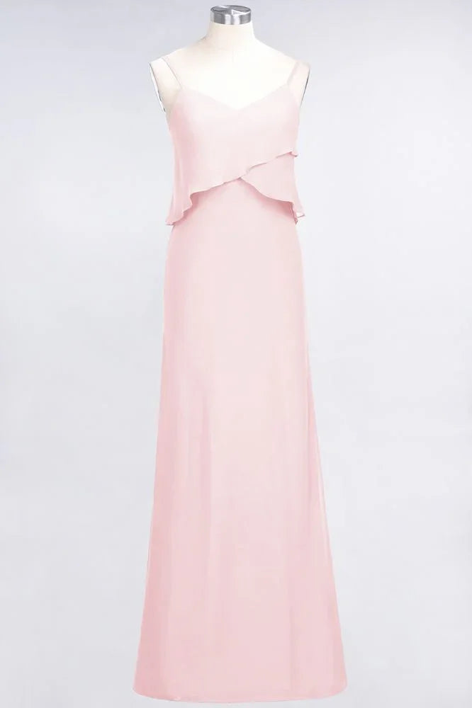 A-Line Chiffon Spaghetti V-Neck Bridesmaid Dress Sleeveless Maid of Honor Dress