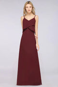 A-Line Chiffon Spaghetti V-Neck Bridesmaid Dress Sleeveless Maid of Honor Dress