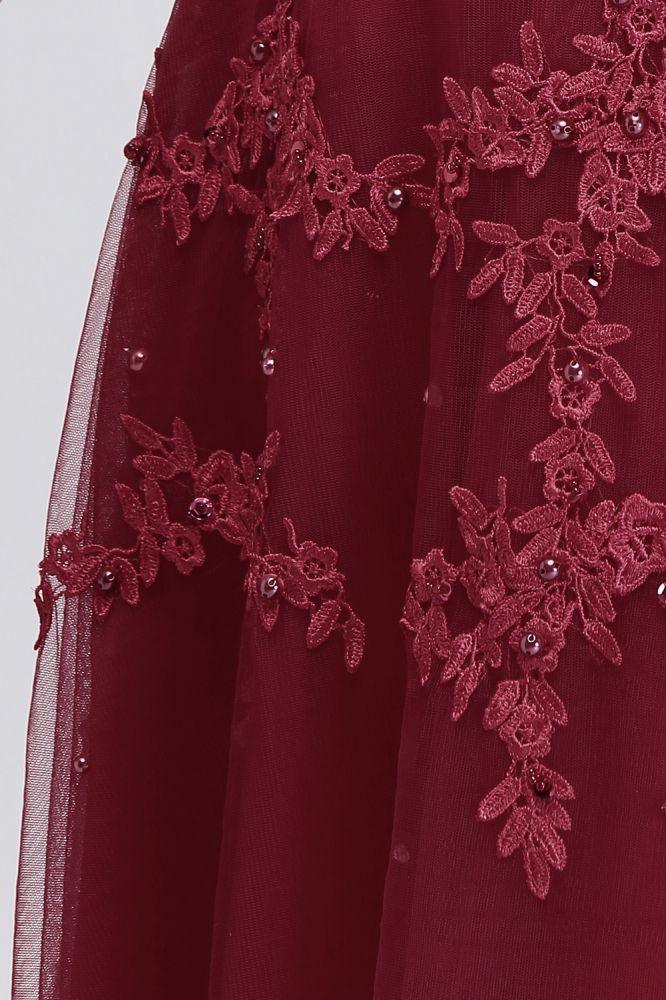 A-Line Crew Floor Length Sleeveless Plus size Tulle Appliqued Evening Dresses with Crystals