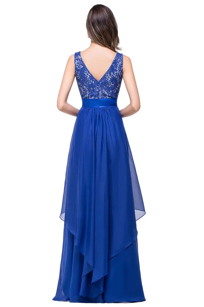 A-line Floor-length Chiffon Lace Evening Dress