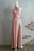 A-line Floor-Length Criss-Cross Straps Blush Spandex Bridesmaid Dress  BD043
