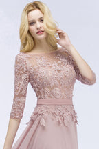 A-line Floor Length Half Sleeves Appliques Bridesmaid Dresses with Sash