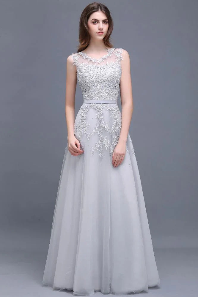 A-line Floor-length Tulle Prom Dress with Appliques